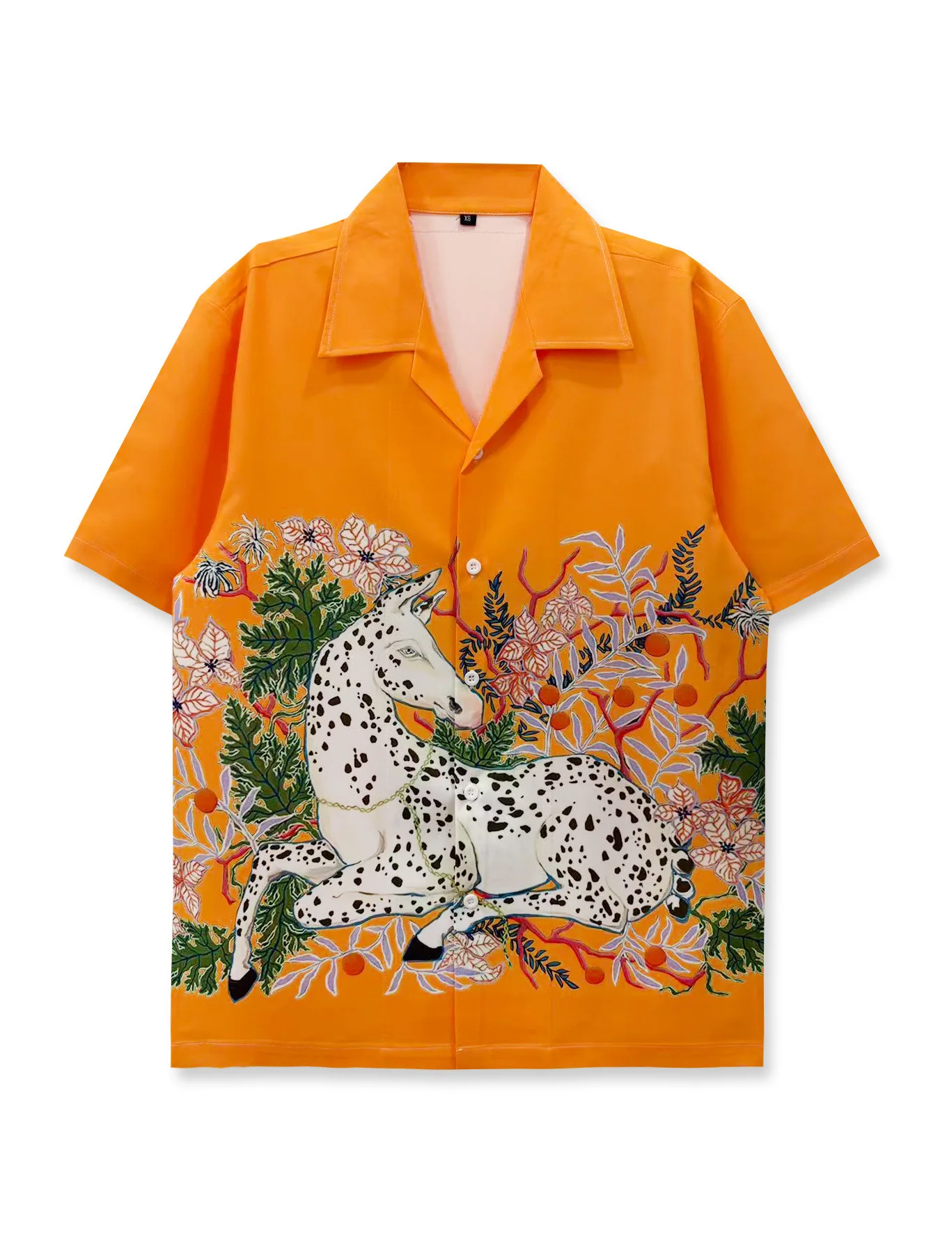 Summer Men's Shirt French Retro Jungle White Horse 3D Print Floral Bird Spotted Horse Oil Painting Style Loose Beach Thin Top