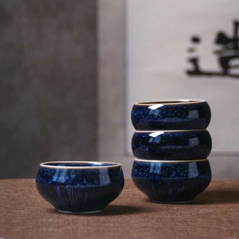 ★Mr. Qing Kiln Baked Temmoku Glaze Jianzhan Master Cup Tea Bowl Porcelain Kung Fu Tea Set Tea Cup Tea Cup Ceramic Cup