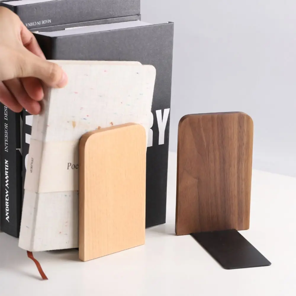 Display Holder Nature Wooden Bookends Beech Walnut INS Desktop Bookshelf Desk Organizer Simple Book Support Rack Desk Storage