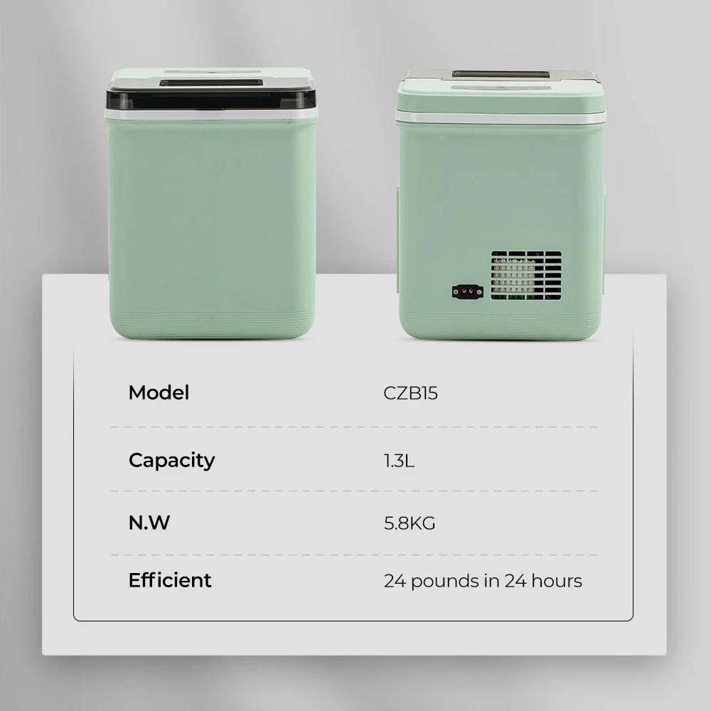 CZB15 Portable Ice Maker 100V-240V AC 12/24V DC Automatic Ice Cube Maker for Car Home Dual Use 1.3L Mini Ice Maker
