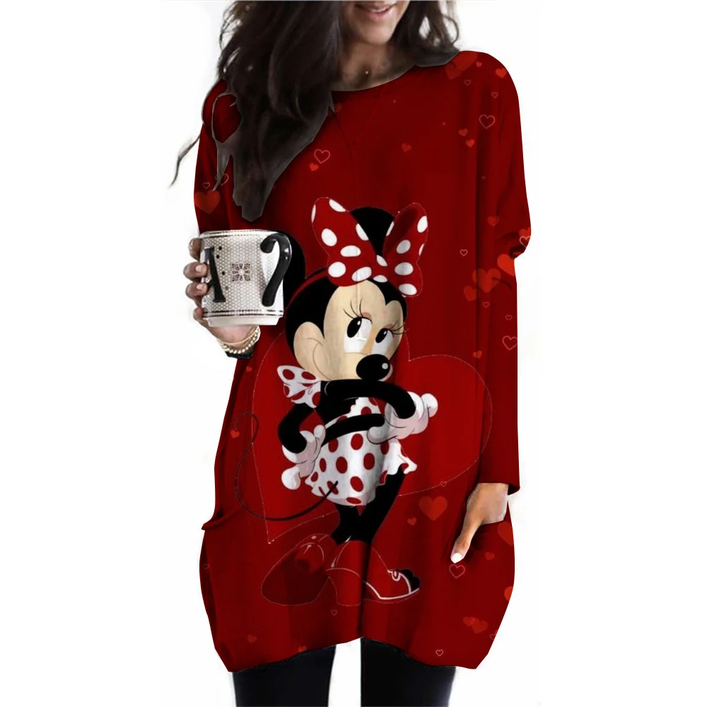 New Spring and Autumn Women\'s Disney Mickey Mouse Printed Casual Fashion Long Sleeve Round Neck Loose T-shirt Hoodie