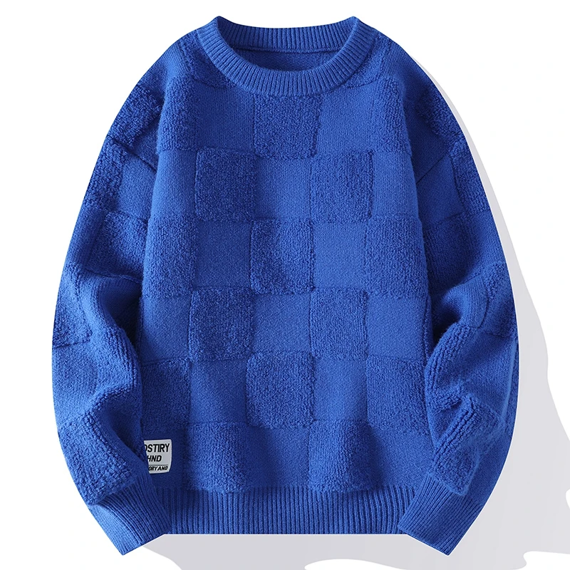 Men Harajuku Fashion Knitted Sweaters Hip Hop Streetwear Loose Plaid Pullover Oversized Casual O-Neck Men Vintage Sweaters 4XL-M