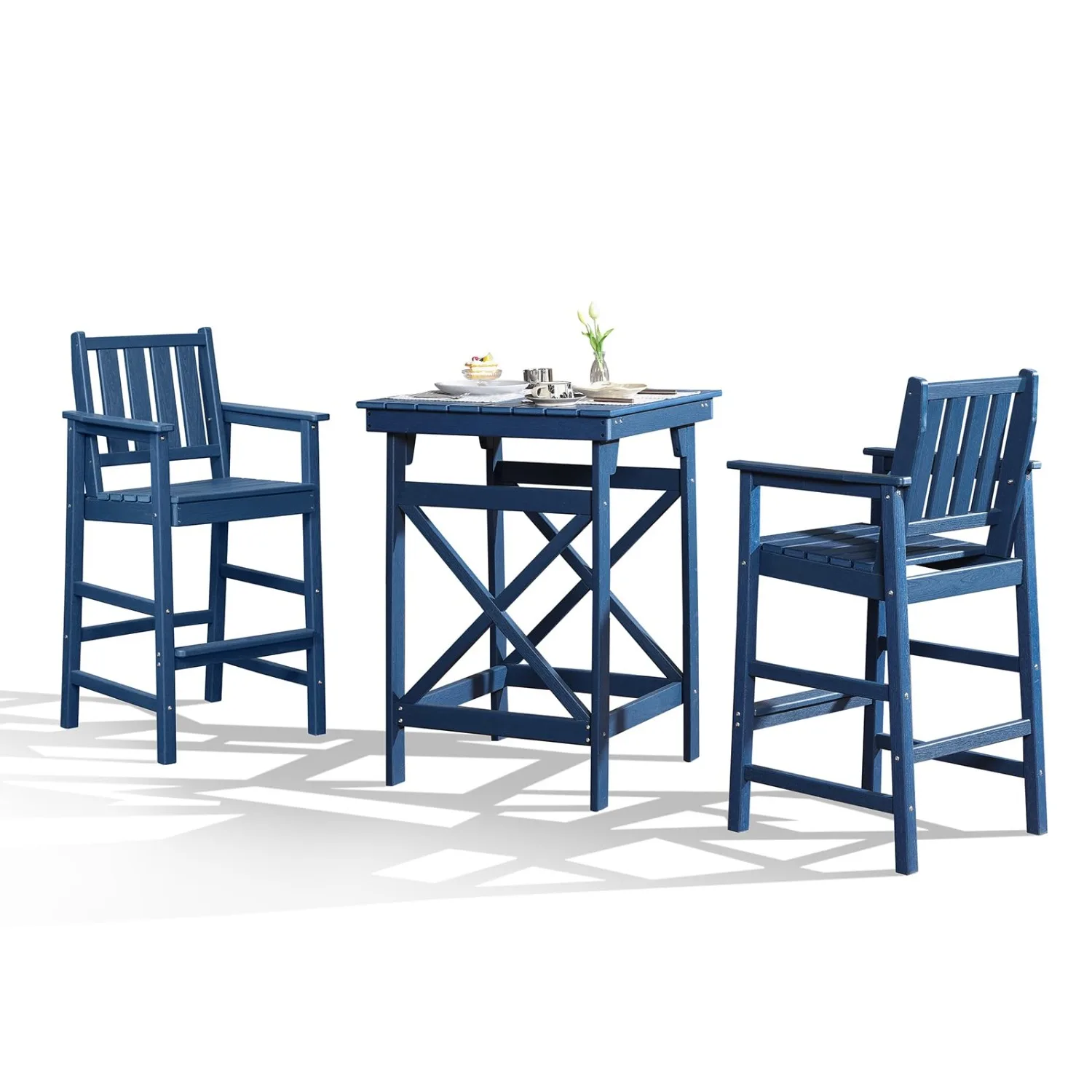 3-Piece Adirondack Chairs and Table Set, HDPE Outdoor Bar Sets, All Weather Outdoor Bar Stools Set, HDPE Adirondack Bar