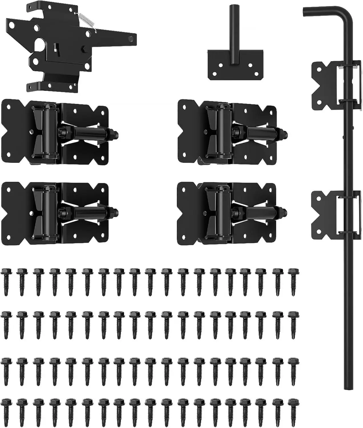 

Double Gate Hardware Kit for Vinyl PVC Fence - 4 Hinges, 1 Latch, Drop Rod