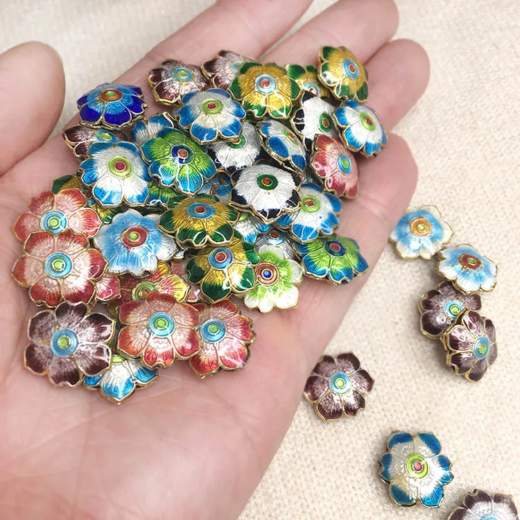 Colorful Cloisonne Hexagon Flower Beads DIY Accessories Enamel Copper Jewelry Making Charms China intangible cultural heritage