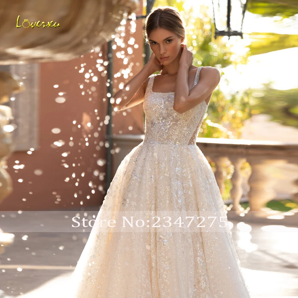 Loverxu A-Line Glitter Wedding Dresses 2024 Boat Neck Sleeveless Jacket Vestido De Novia Lace Beaded Glamorous Robe De Mariee