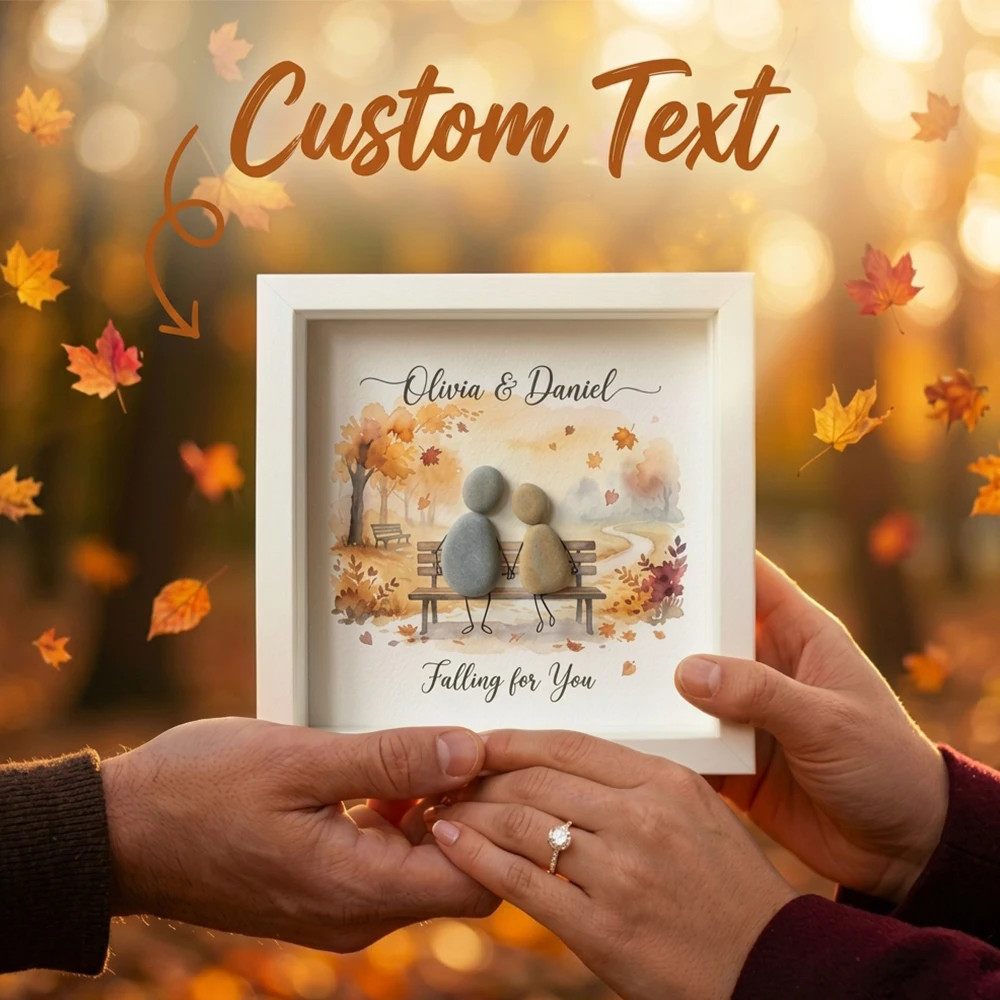 Personalized Custom Text Pebble Picture Frame,Fall Scene,Sentimental Romantic Memento Present,Birthday,Couples,Bedroom Display