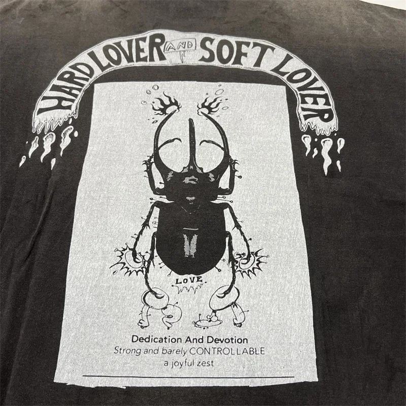 SAINT Michael Tshirts Men Women 1:1 Best Quality Skeleton Beetle Print Black Washed T-Shirts