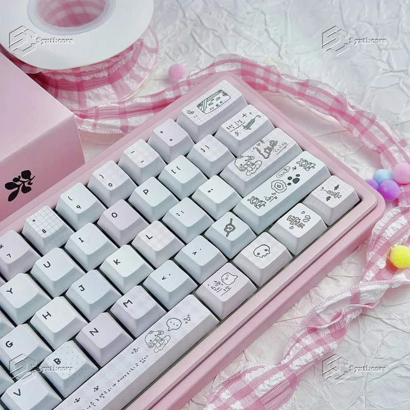 130 Keys Pink White Light Color Simple Cherry Keycaps Kit PBT Office Gift Compatible 60/64/84/98/108 Mechanical Keyboard