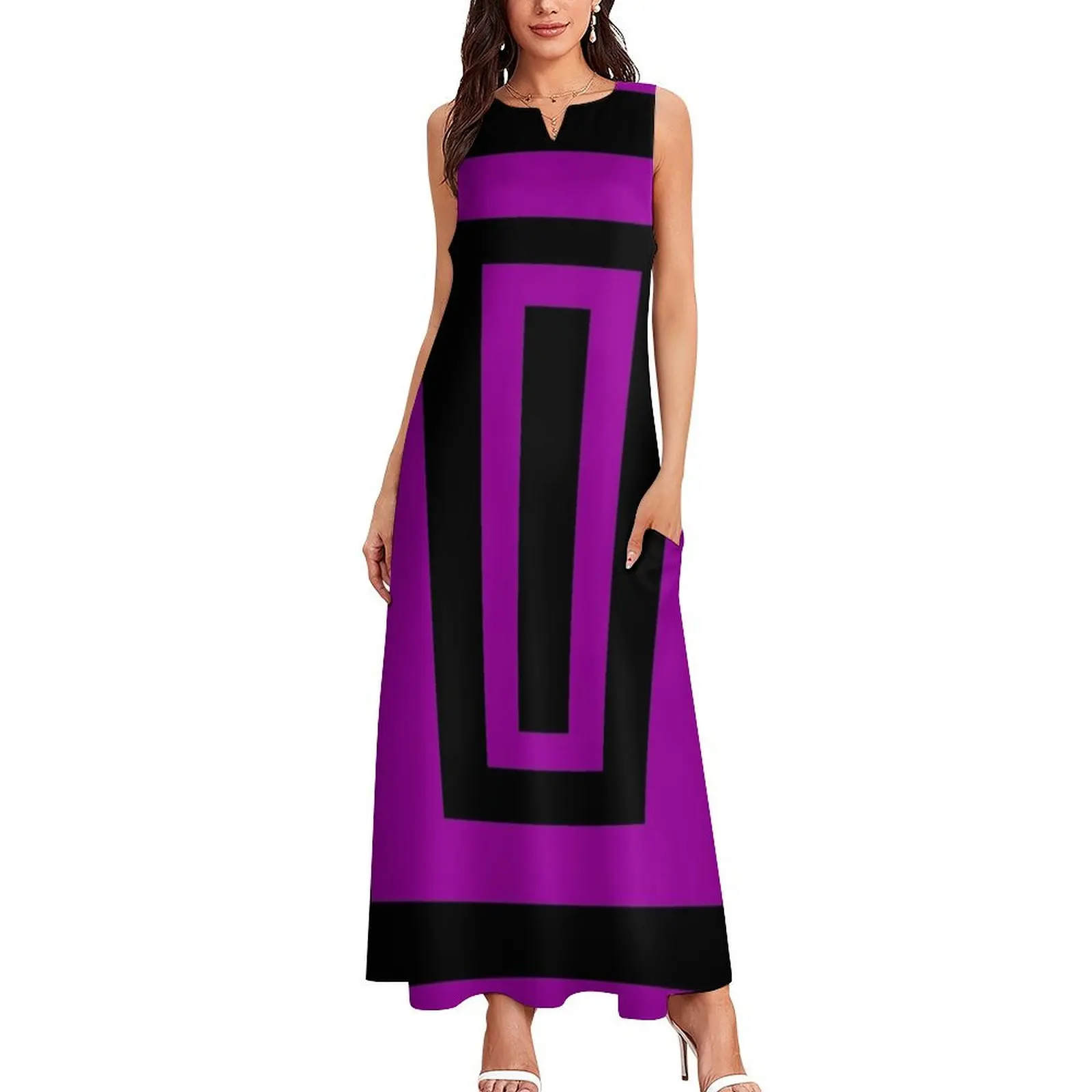 black and purple rectangles Long Dress summer dresses for women 2025 summer dress for women 2025