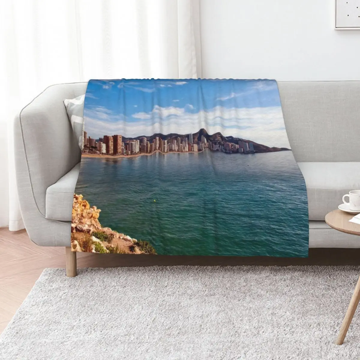 Benidorm Levante Beach Mediterranean Coast Spain Throw Blanket Warm Soft Plaid warm for winter Blankets For Sofas Blankets