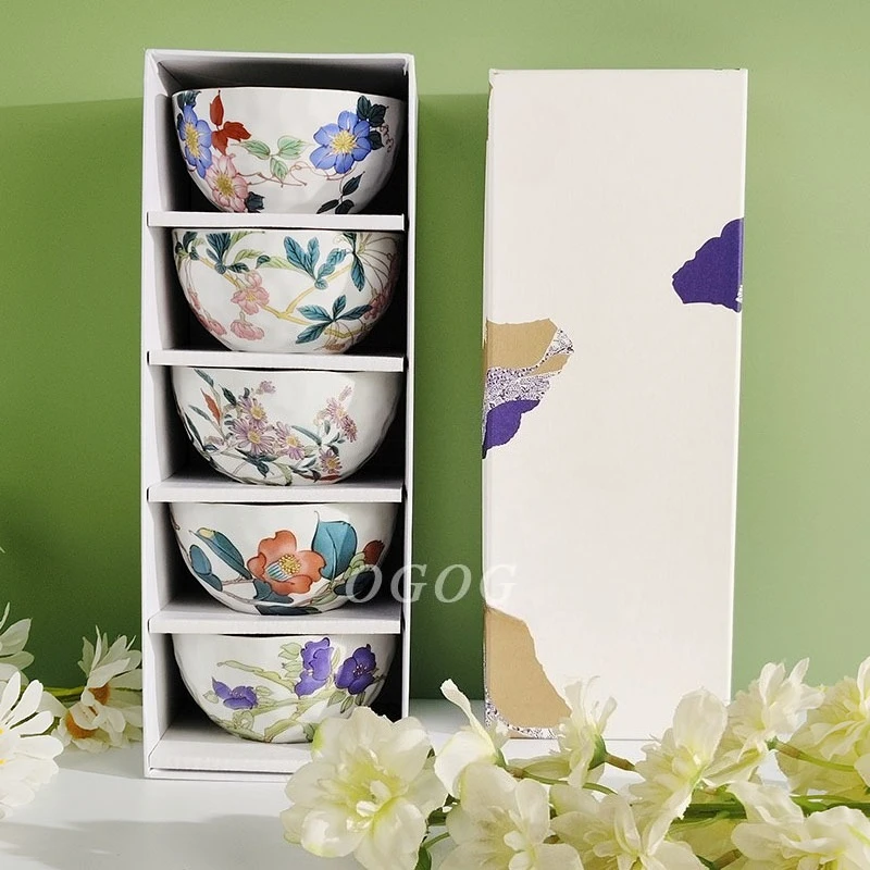 

Vintage Japanese Style Bone China Rice Bowl Floral Bird Series High Value Aesthetic Home Dining Bowl
