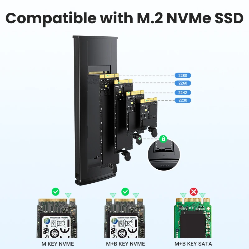 Imagem -04 - Ugreen M.2 Nvme Ssd Gabinete Adaptador 10gbps Usb c 3.2 Gen2 Ferramenta-livre Externo Gabinete Nvme Leitor Suporta m e b & m Chaves