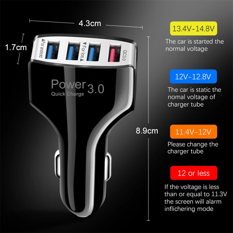 4 Ports USB Car Charger Fast Charging Quick Charge 3.0 USB Car Charger Adapter For iPhone 15 14 X Xiaomi Samsung Mobile Chargers