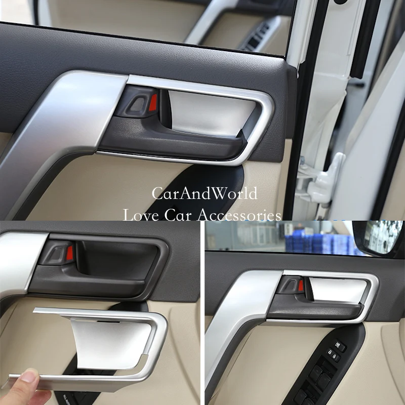 ABS Chrome Interior Door Handle Bowl Frame Cover Inner Armrest Trims Car Accessories For Toyota Land Cruiser Prado 2010-2022