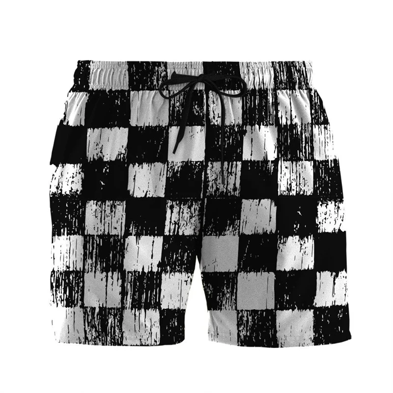 Summer Vacation Men\'s Plaid Print Drawstring Waist Board Shorts Fashion Swim Trunks 3D Print Breathable Short Streetwear 2025