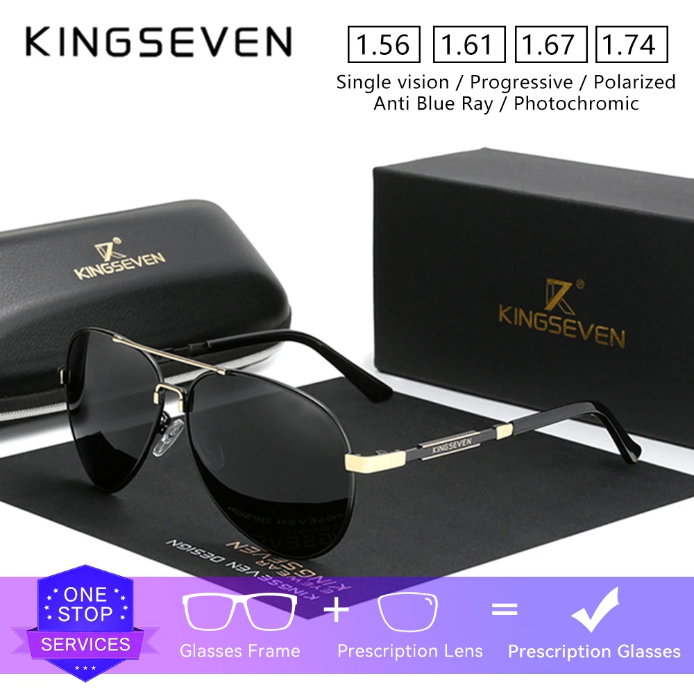 

KINGSEVEN Fashion Retro Alloy Prescription Sunglasses Myopia Hyperopia Eyeglasses Men Drving Thin Frame Optical Lens Glasses