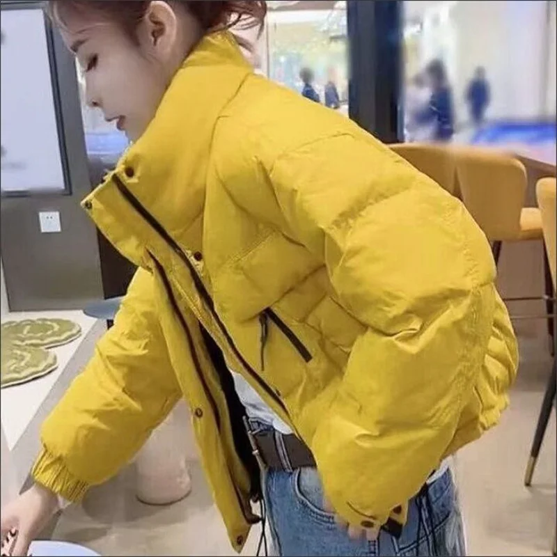 

Winter Female Stand-up Collar Parkas Coat Korean Ladies Long Sleeves Bread Outwear 2025 Women Fashion Short Down Cotton Jacket