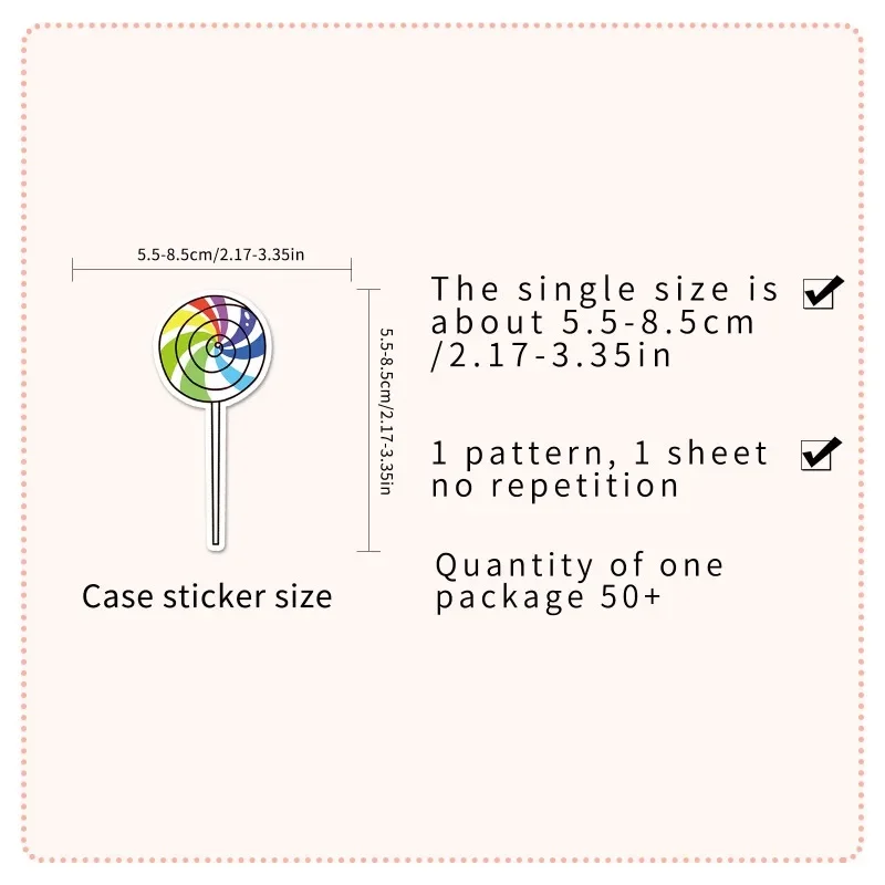 50 Pieces Cute Lollipop Design Stickers in Popular Style for Decora Scrapbooks Luggage Scooters Phone Cases Kid Classic Toys