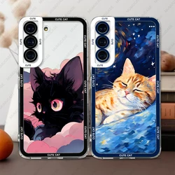 Phone Case For Samsung Galaxy S20 S21 S22 S23 S24 FE Plus Ultra A54 A53 A52 A34 5G TPU Soft Cover Cute Cat