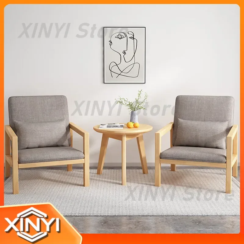 Solid Wood Sofa Chair for Nordic Style Leisure Single Seating for Home Balcony Outdoor Rest Reception Room Table and Chairs