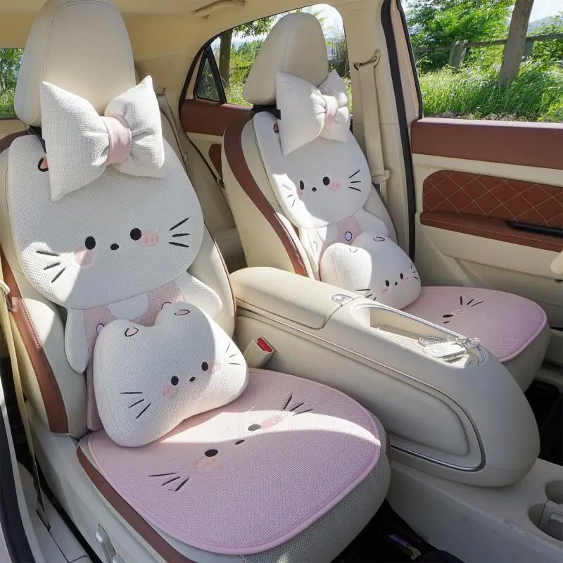 

Автомобильные подушки для сидений на все сезоны: льняная объемная подушка с милым котом, летний дышащий чехол на заднее сиденье для стильных женщин