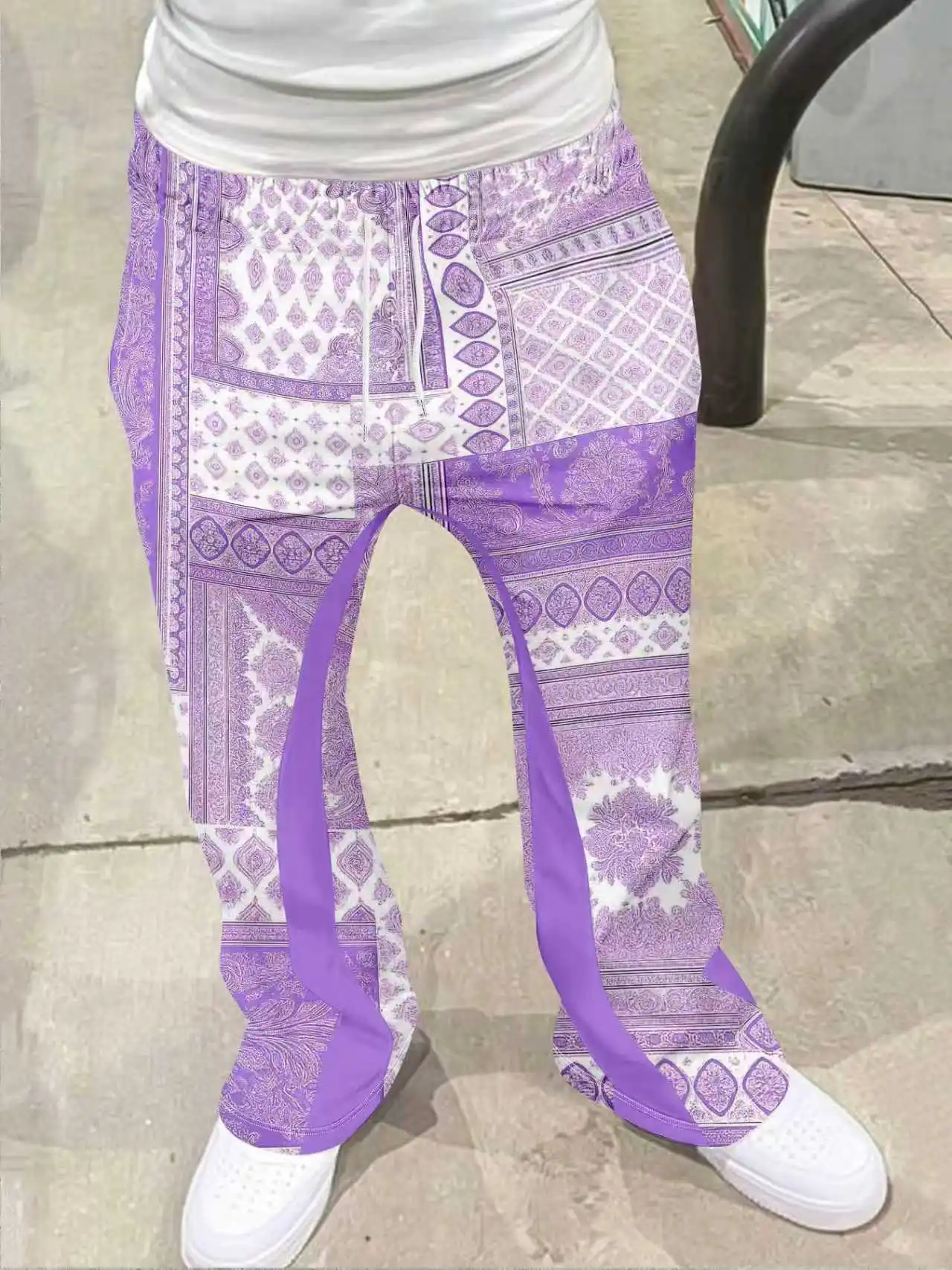 

Мужские новые модные брюки на шнурке, уличные пляжные брюки, стильные праздничные модные брюки с принтом, брюки-клеш, уличная одежда в стиле хип-хоп