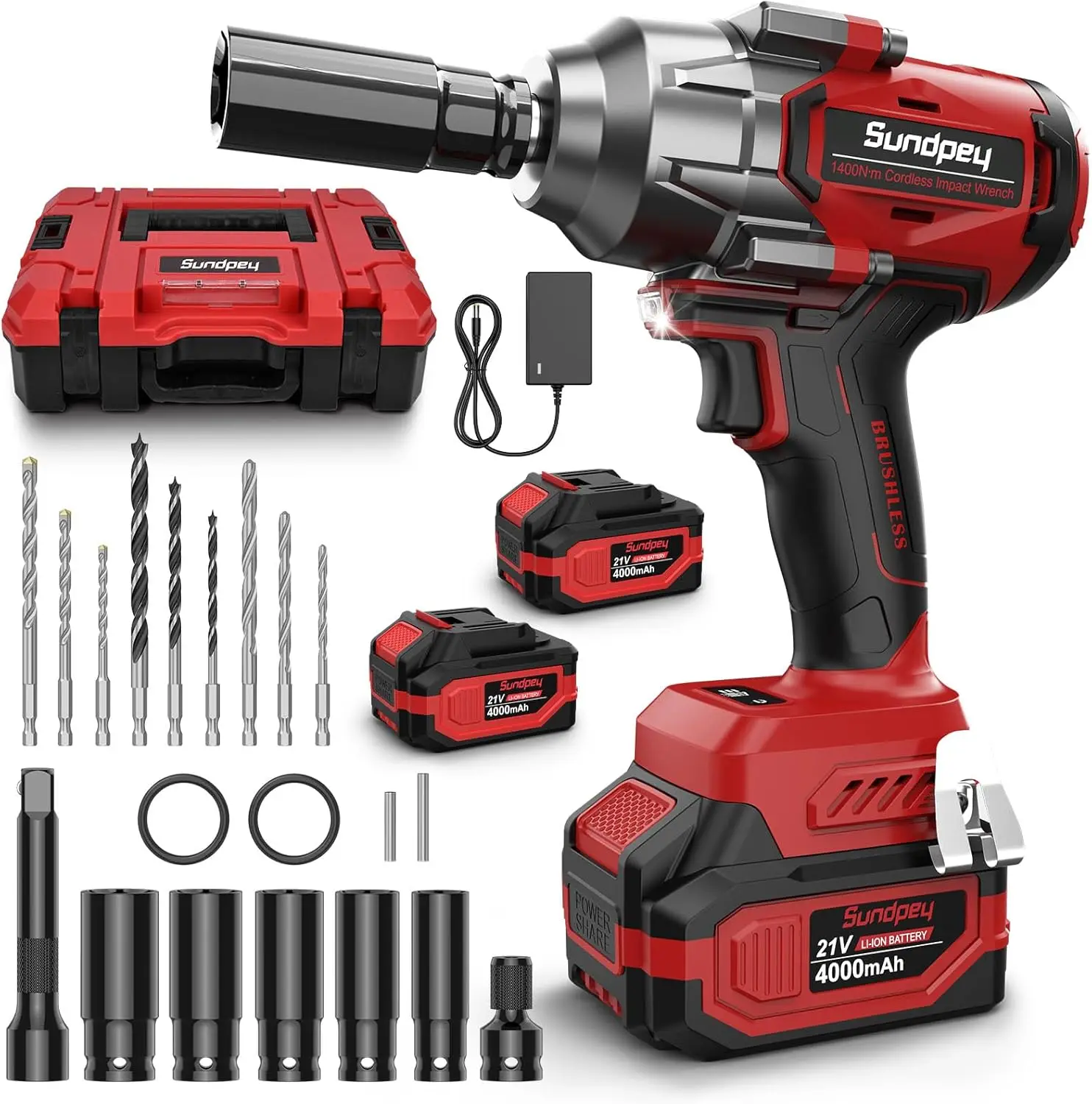 

Cordless Impact Wrench 1033Ft-lbs - 1400N·m High Torque Impact Gun - 21V Brushless Impact Driver with 2pcs 4.0Ah Battery & 5 Soc
