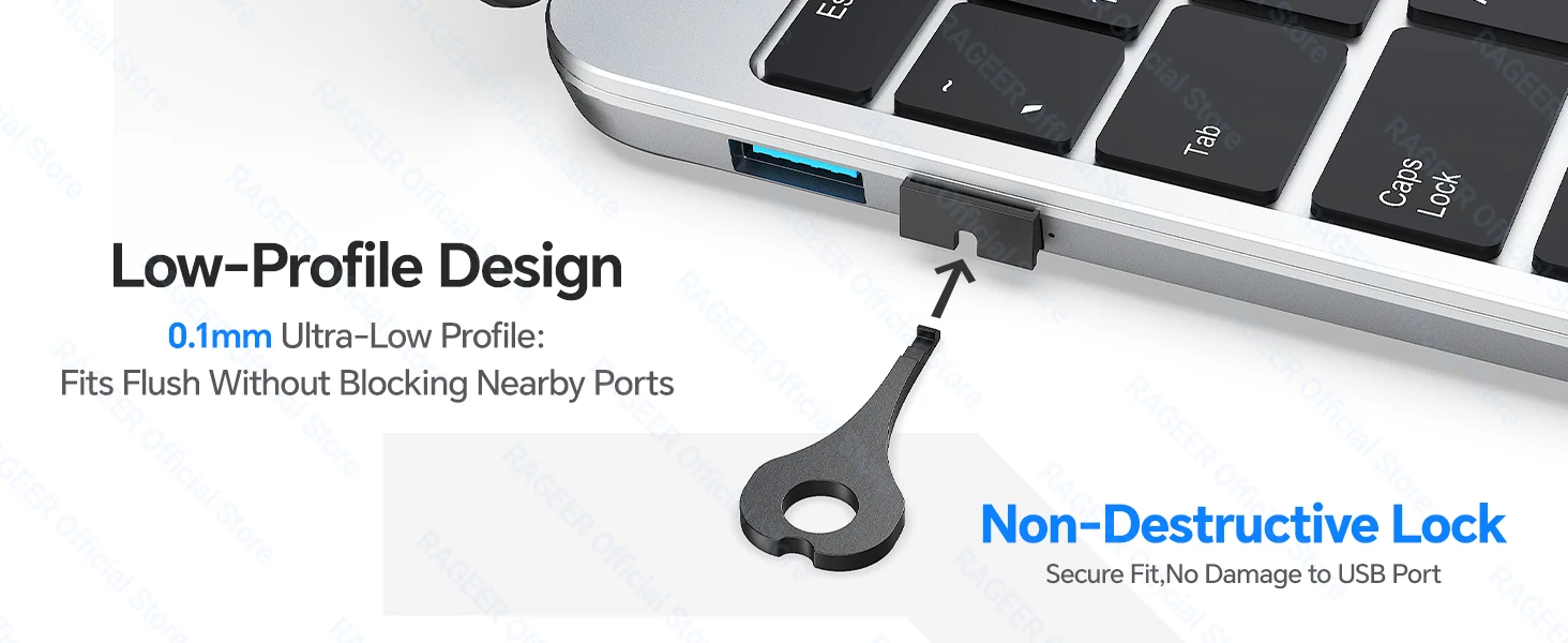 RAGEER USB-Einschubverschluss mit Schlüssel, staubdichter USB-Steckeranschluss, physikalische Schutzvorrichtung gegen Datenverlust für Laptop, Server, Auto, Desktop-Switch usw. – Detail 3