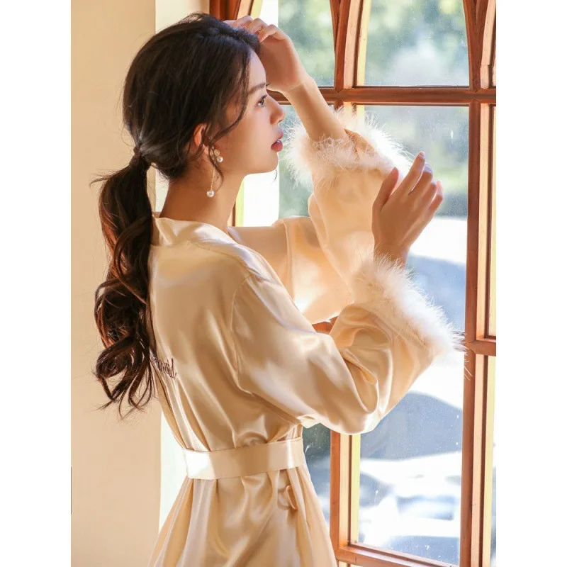 Embroidered Wedding Morning Gowns Women's Summer Thin Bridesmaid Nightgown SummerGroup Bathrobe Cardigan Bathro