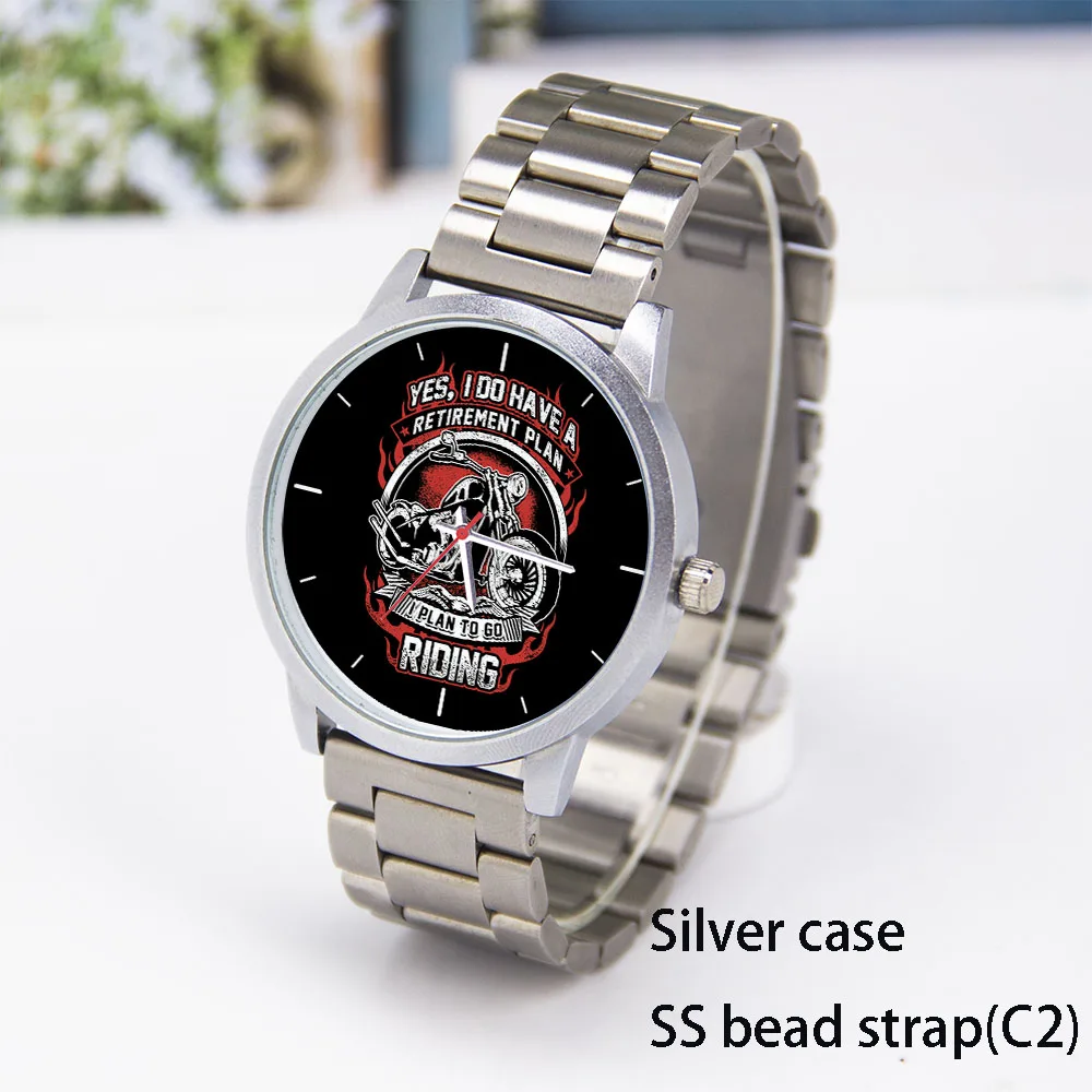 Jam Tangan Hitam Peringatan Emas Mawar 45/38mm untuk Pria dan Wanita, Desain Sepeda Motor Kuarsa Gelang Perak Jam Hadiah yang Dapat Disesuaikan