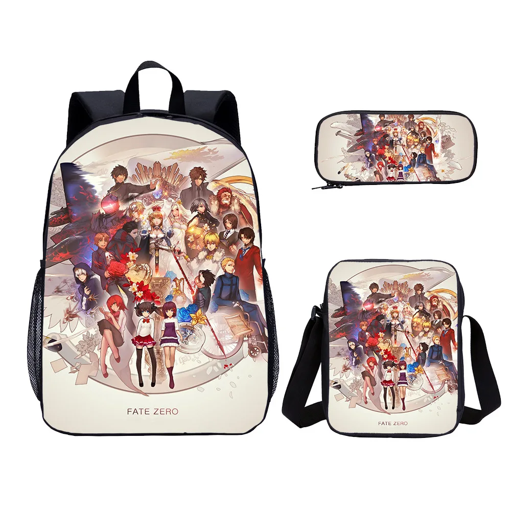 Classic fate Zero 3D  Print 3pcs/Set pupil School Bags Laptop Daypack Backpack Inclined shoulder bag Pencil Case