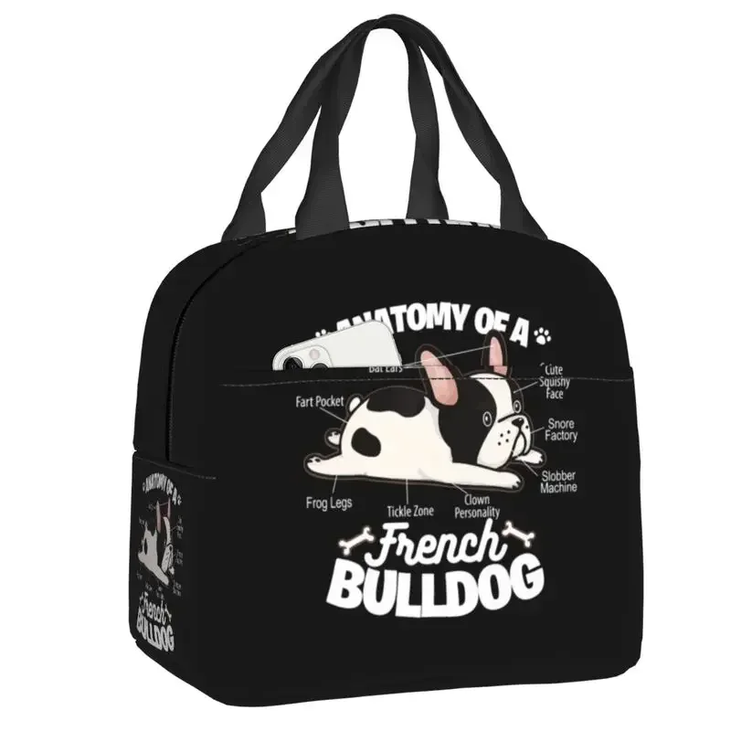 Cute Frenchie Dog Lover Resuable Lunch Box for Women Leakproof French Bulldog Cooler Thermal Food Insulated Lunch Bag School