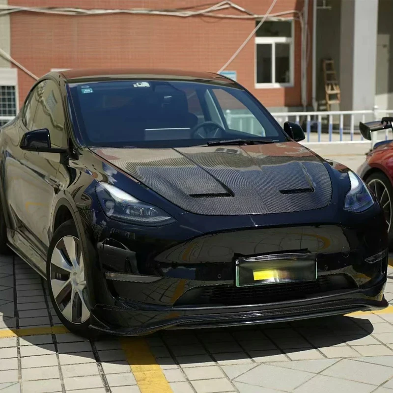 

2019+ Аксессуары для экстерьера автомобиля: Передний капот из сухого карбона, крышка двигателя в стиле V для Model Y и Model 3