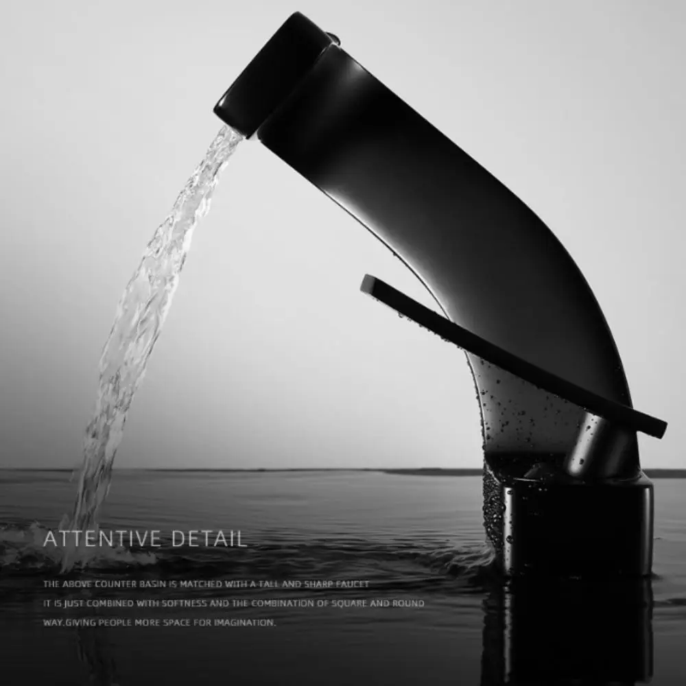 

Matte Golden White Basin Faucet Brushed Gold Single Handle Waterfall Tap Black Chrome Contemporary Design Bathroom Sink Faucet