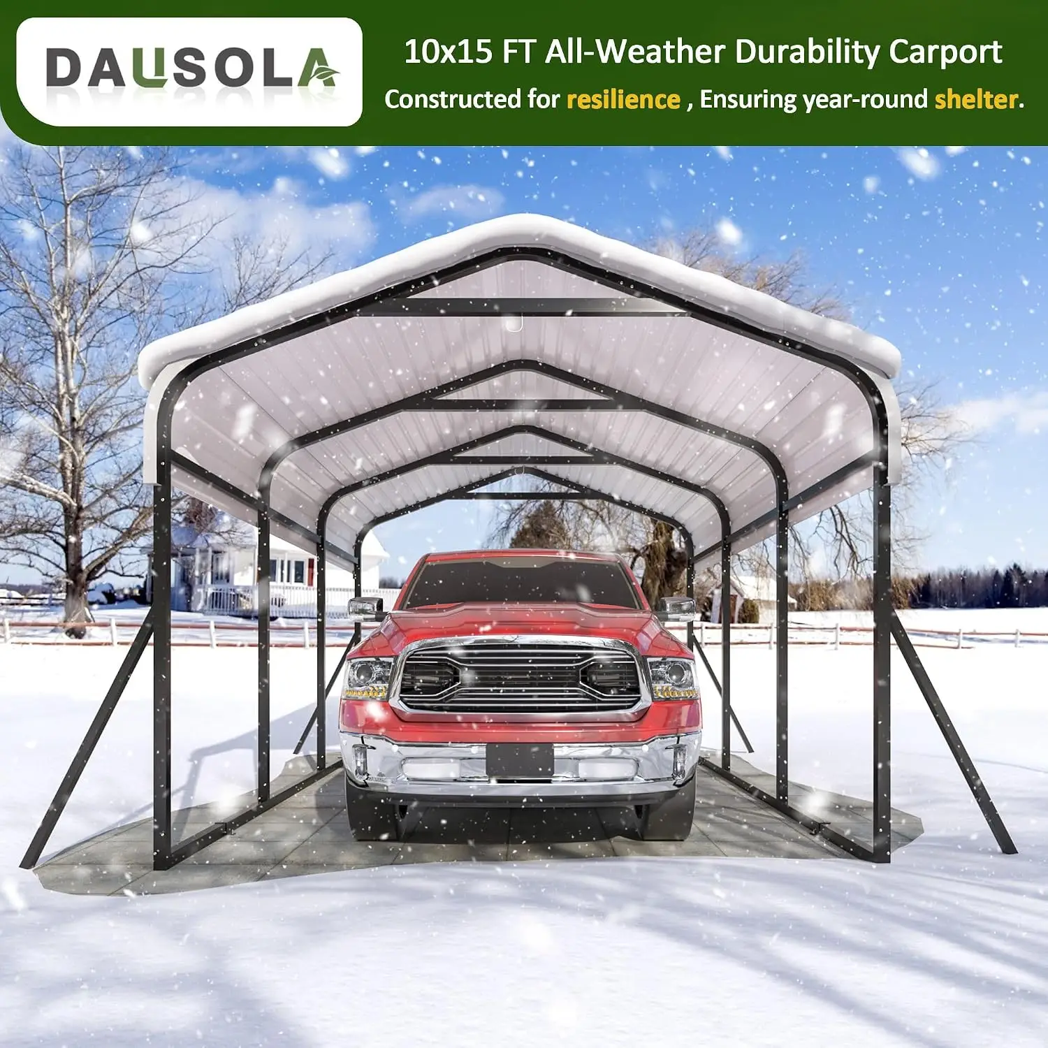 10x15 FT Heavy Duty Metal Carport with Enhanced Base & Roof, All-Weather Outdoor Shelter for Car Boat Tractor, Grey, Customized