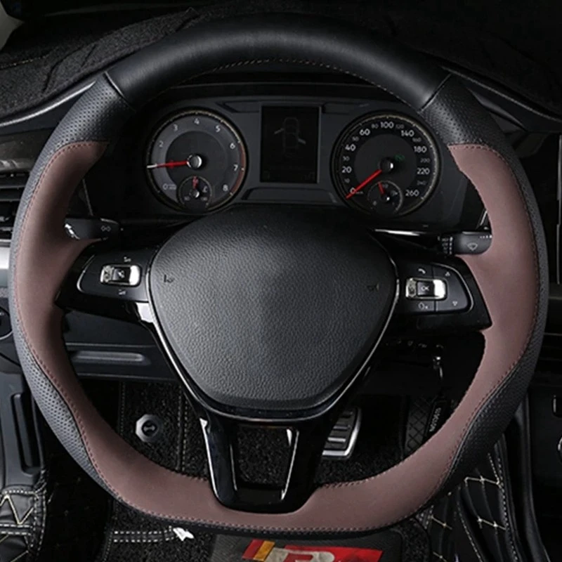 

Car Steering Wheel Cover Black Genuine Leather Suede DIY Hand-Stitched For Volkswagen VN Golf 7 Mk7 New Polo Jetta Passat B8