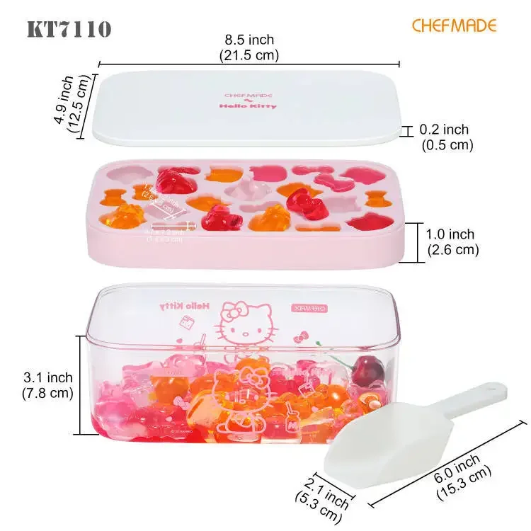 4pcs Sanrio Hello Kitty Cartoon Food Grade Silicone Press Ice Tray Ice Cube Mold Household Refrigerator Making Ice Storage Box