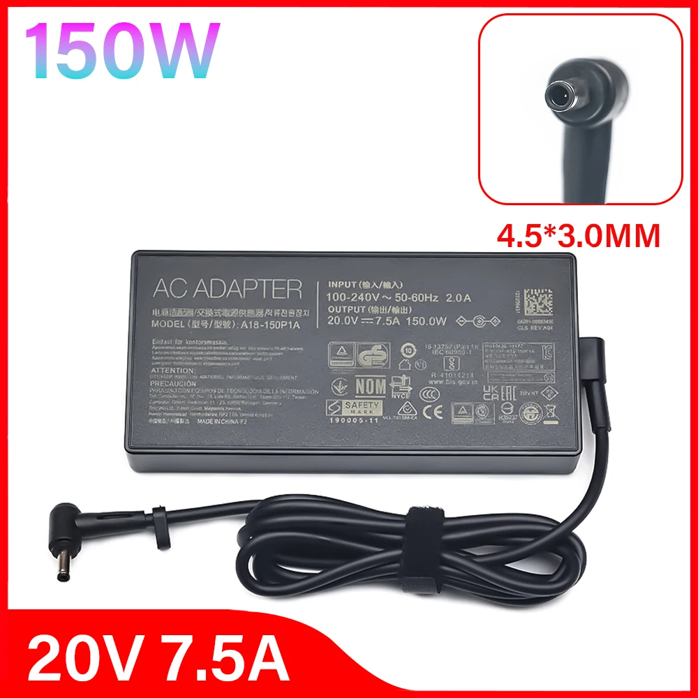 

A18-150P1A ADP200075M Laptop Charger 20V 7.5A 150W 4.5x3.0mm AC Adapter PowerFor Asus X571 X751G X571LI X571LH VX60G T9750 UX535