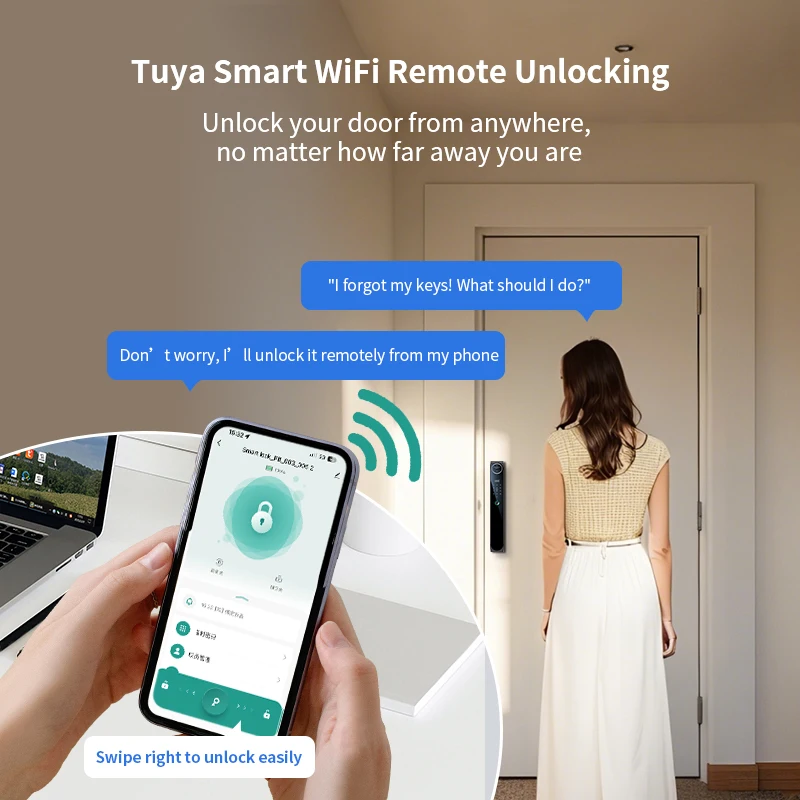 Smart Lock for Aluminum Supports Fingerprint Password Facial Recognition Real-time Monitoring APP Unlock Two-way Intercom