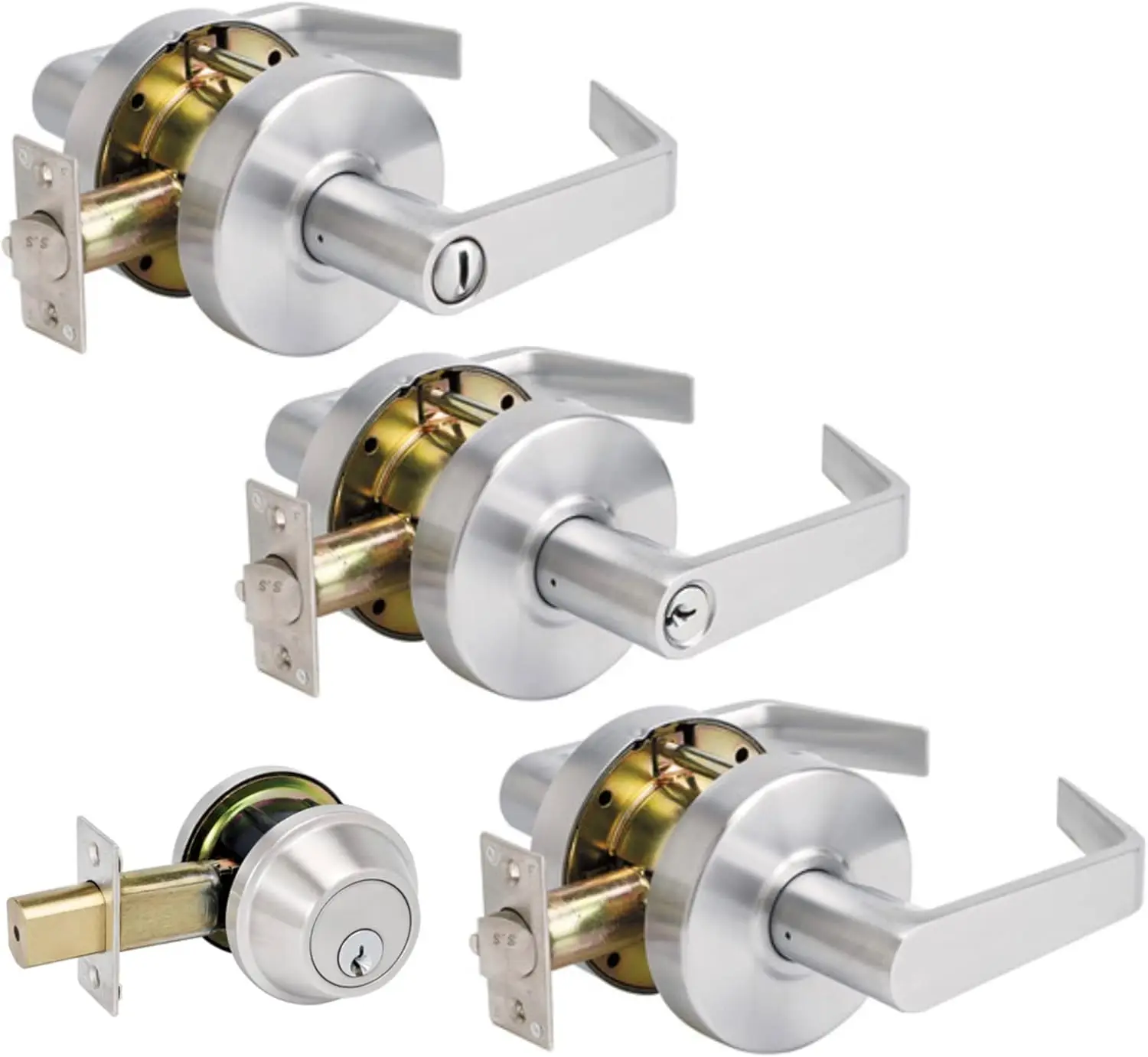 Master Lock Heavy Duty Grade 2 Commercial Lever & Deadbolt Bundle In Brushed Chrome – Keyed Entry With Bump Stop, Passage,