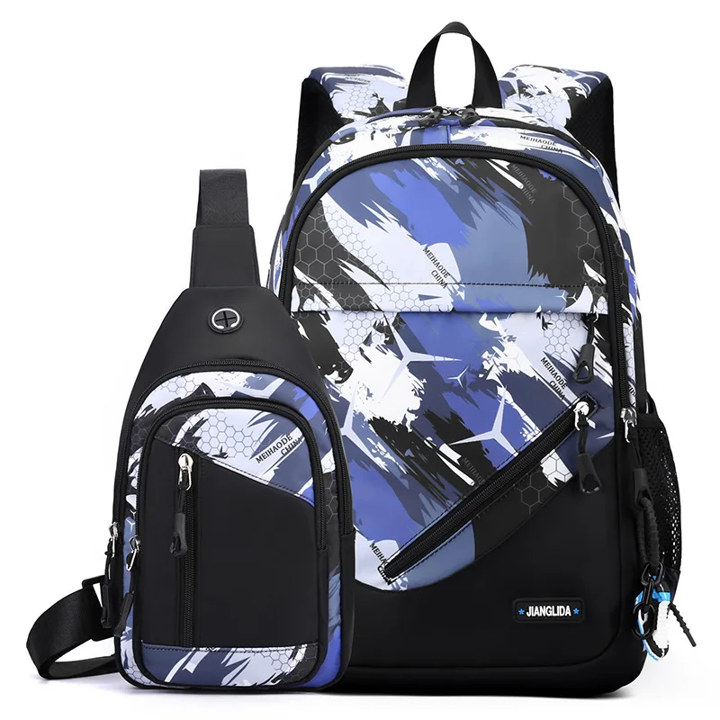 2pcs/set Football Printing Backpacks With Chest Bag For teenagers Big Capacity Rucksack Middle School Student Cool Schoolbags