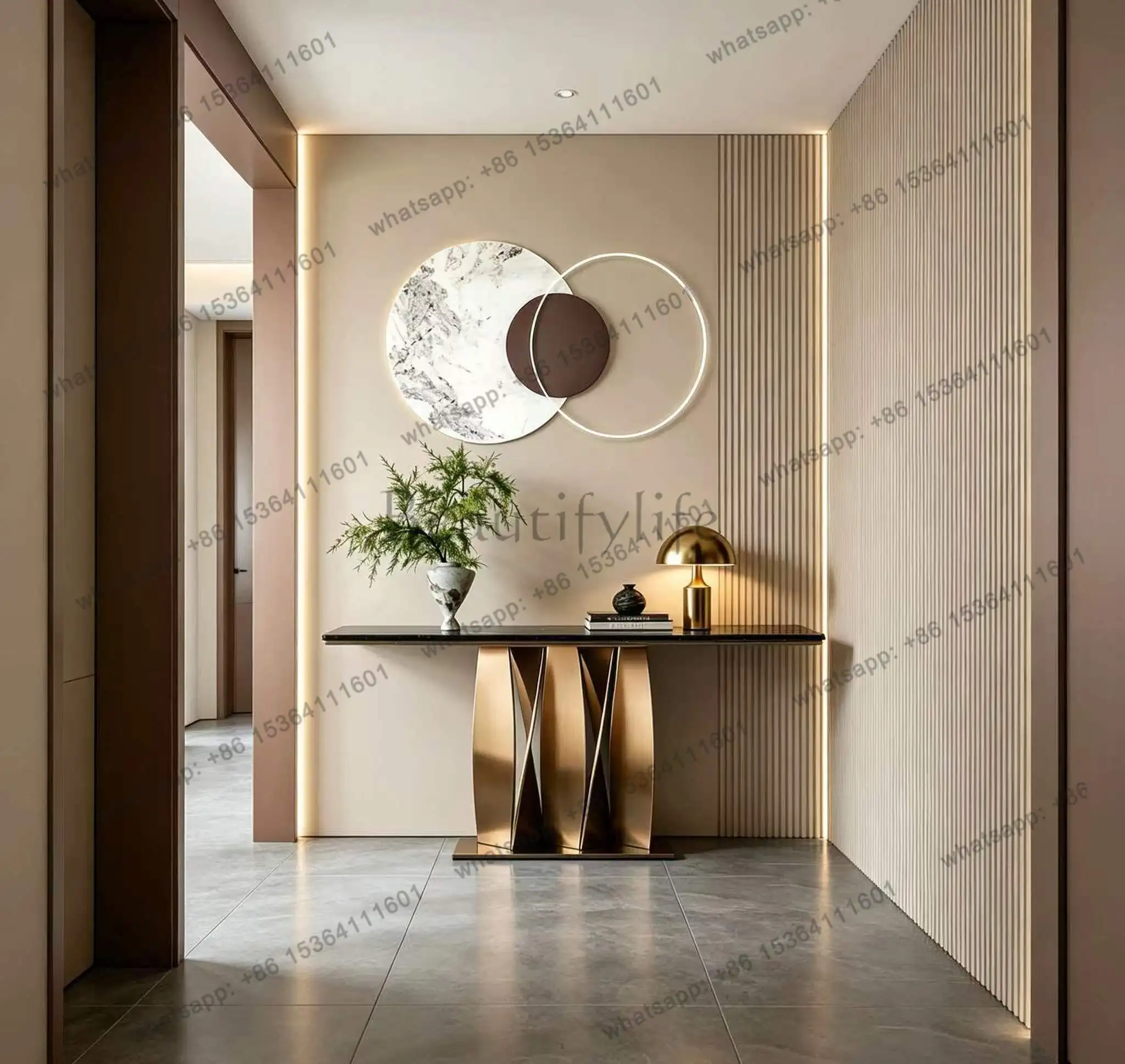 XX. Italian-style minimalist entryway table, simple modern wall-against entryway counter