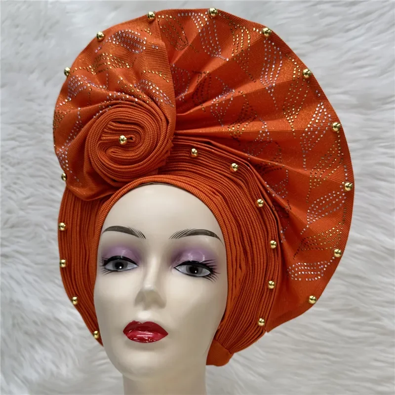 latest aso oke auto gele headtie Already Handmade African Cap Nigerian Wedding Gele Women Braid Turbans Ladies head Wraps 7L0981