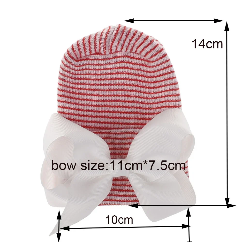 1PCS Neonate Neonate Bowknot Stripe Caps Infantile Spessore Doppio Cappello Bambino Inverno Caldo Cofano Bambini Copricapi Accessori Per Capelli