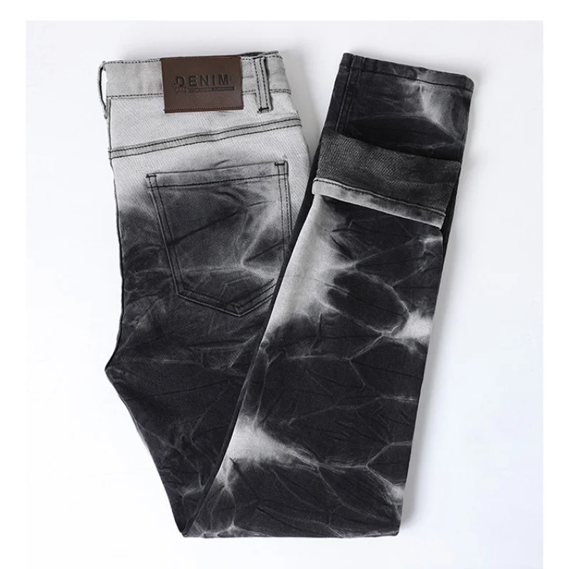 

Мужские джинсы с черно-белым принтом и принтом тай-дай, осень-зима 2021, маленькие прямые мужские брюки высокого класса