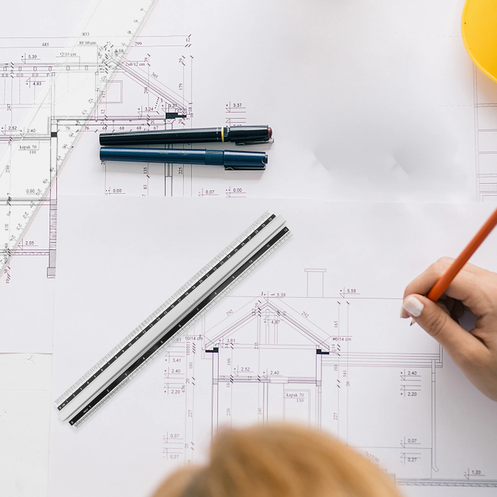 Aluminum Ruler Inch 30CM Handled Straight Scale Student Teacher Multi-Use Measuring Rulers Geometry Measuring Drawing Office