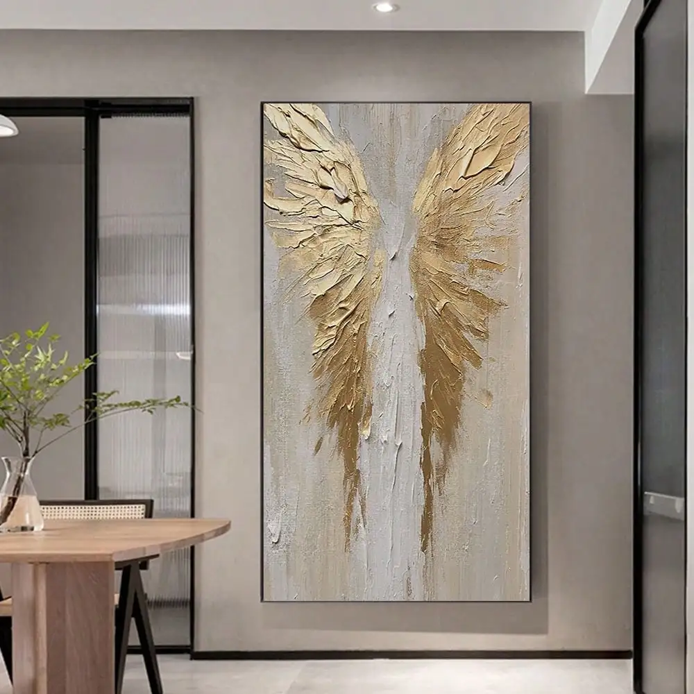 No Framed Canvas Artwork, Featuring Modern Art with a Retro Impressionist Style, Depicting Golden Wings. This Noble Canvas Poste