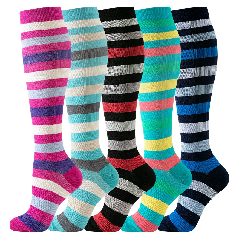 5 Pairs Colorful Stripe Compression Socks Men Nurse Compression Socks Sport Ladies Lady Women Running