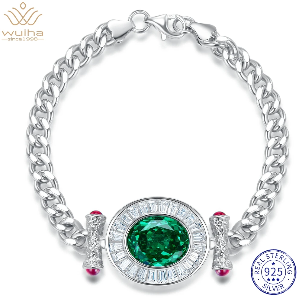 

WUIHA Real 925 Sterling Silver Oval 6CT Tsavorite Synthetic Moissanite Wedding Charm Bracelets for Women Men Gift Drop Shipping